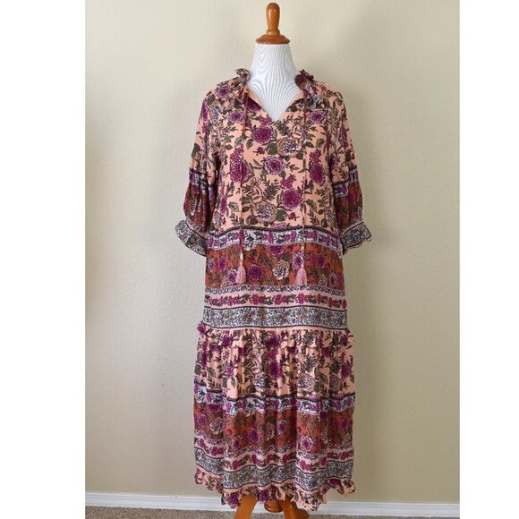 BTFL-LIFE Dresses & Skirts - BTFL-LIFE Border Print Tiered Dress Large